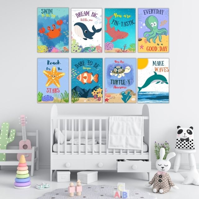 Ocean Theme Posters For Kids Room - Set of 8